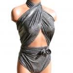Large Bathing Suit Wrap-around Swimsuit Grey Snake..