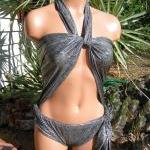 Large Bathing Suit Wrap-around Swimsuit Grey Snake..