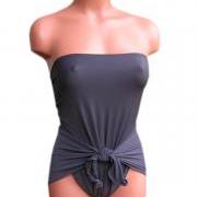 Bathing Suit Extra Small Wrap-around Swimsuit Solid Charcoal Grey
