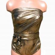 Large Bathing Suit Wrap Around Swimsuit Liquid Black Gold Plus Size