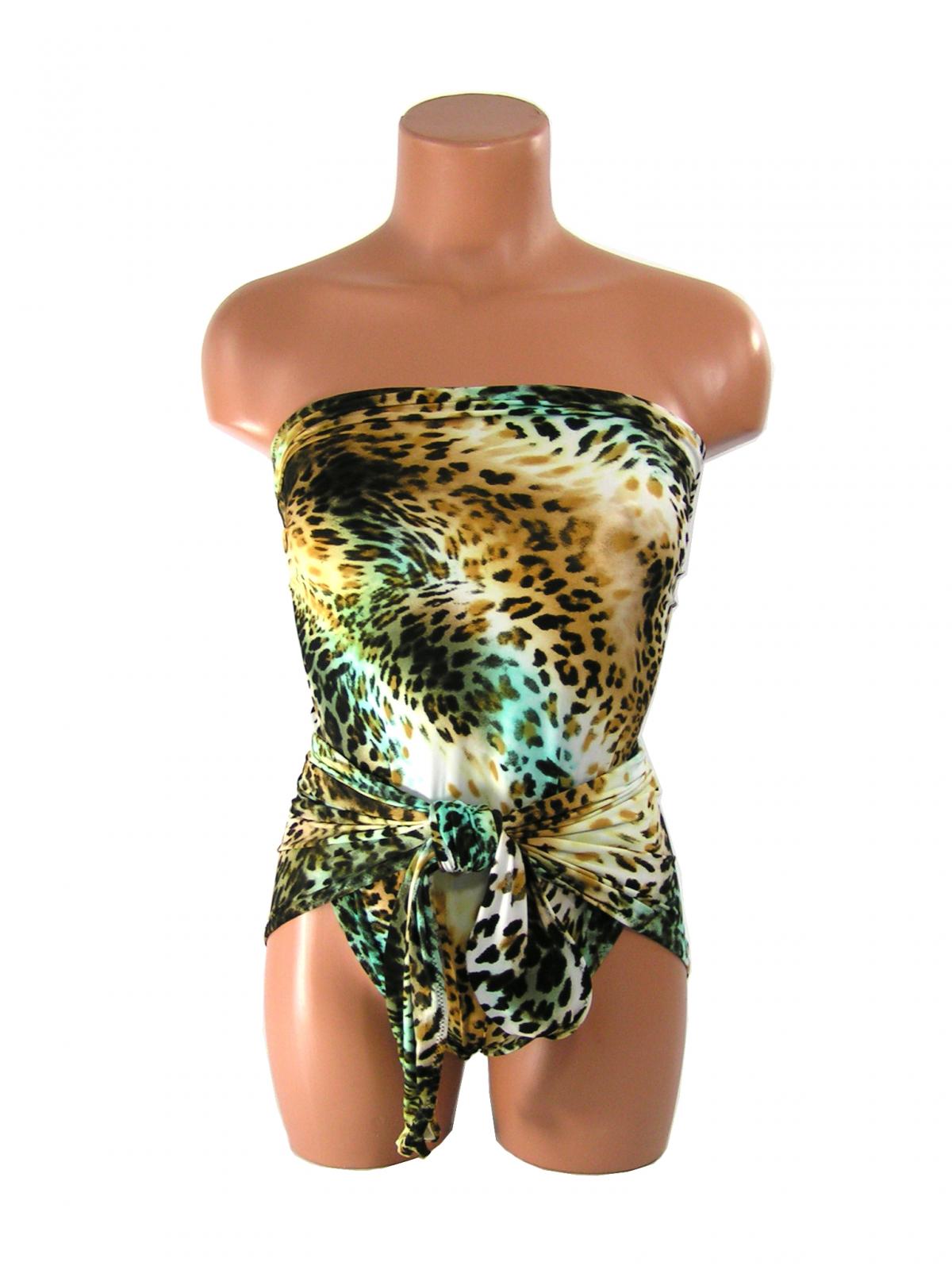 Bathing Suit Small Wrap-around Swimsuit Leopard Turquoise Petite