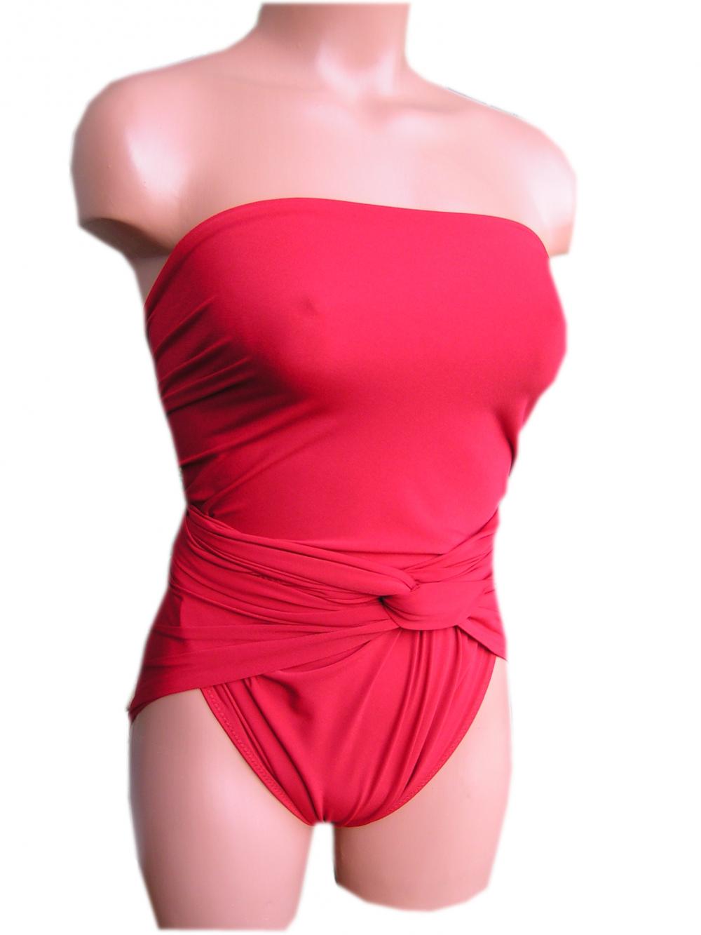 Bathing Suit Large Wrap-around Swimsuit Solid True Red Plus Size