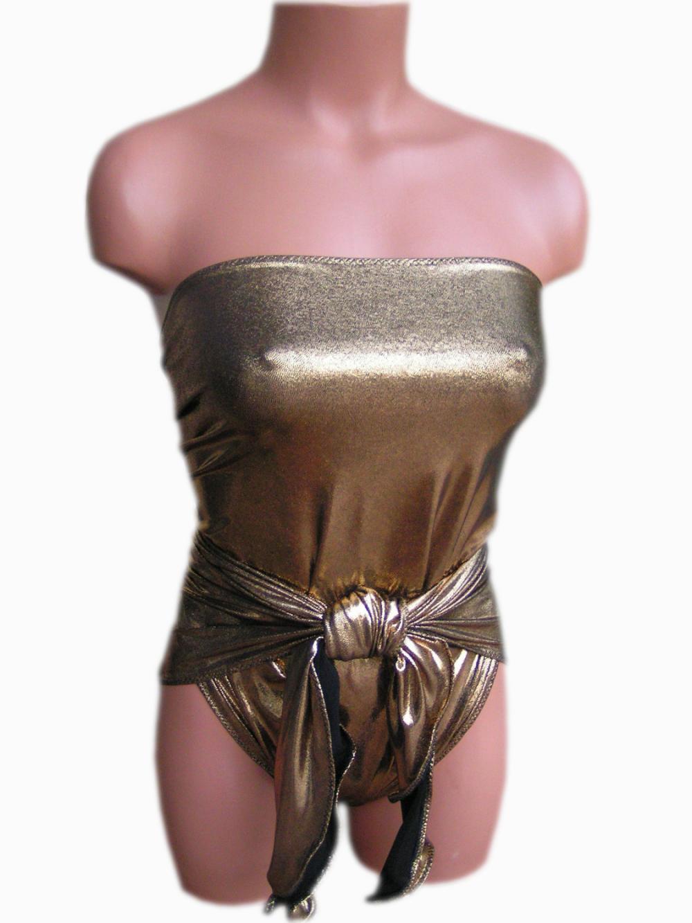 Bathing Suit Small Wrap-around Swimsuit Black Gold Petite