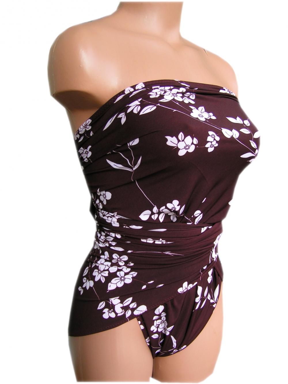 Bathing Suit Large Wrap-around Swimsuit Brown Flower Plus Size
