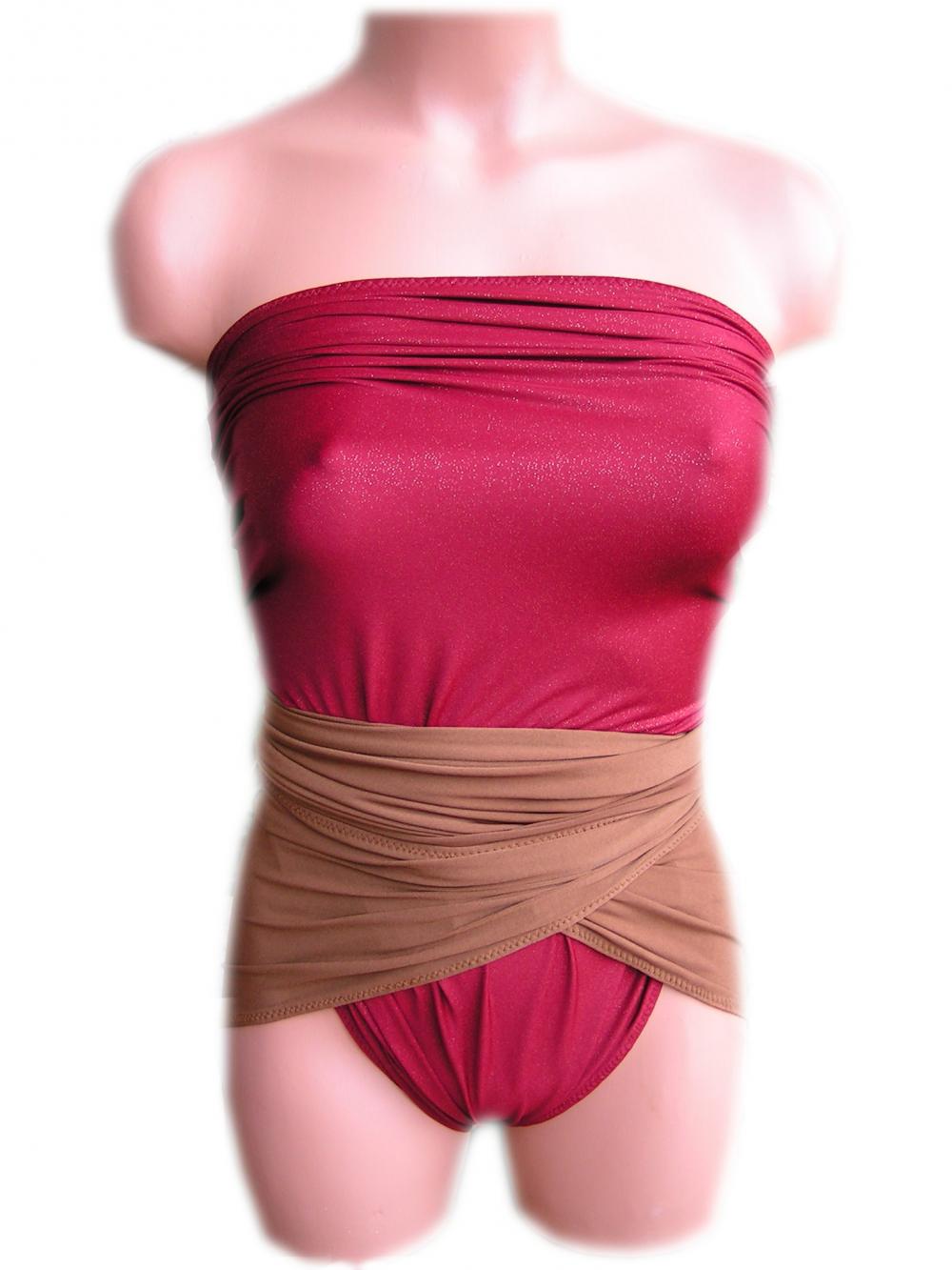 Bathing Suit Medium Wrap Around Swimsuit Wine With Gold Glitter And Copper