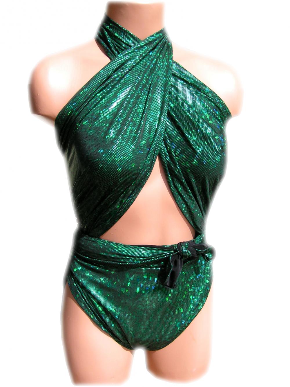Bathing Suit Medium Wrap-around Swimsuit Green Sparkle