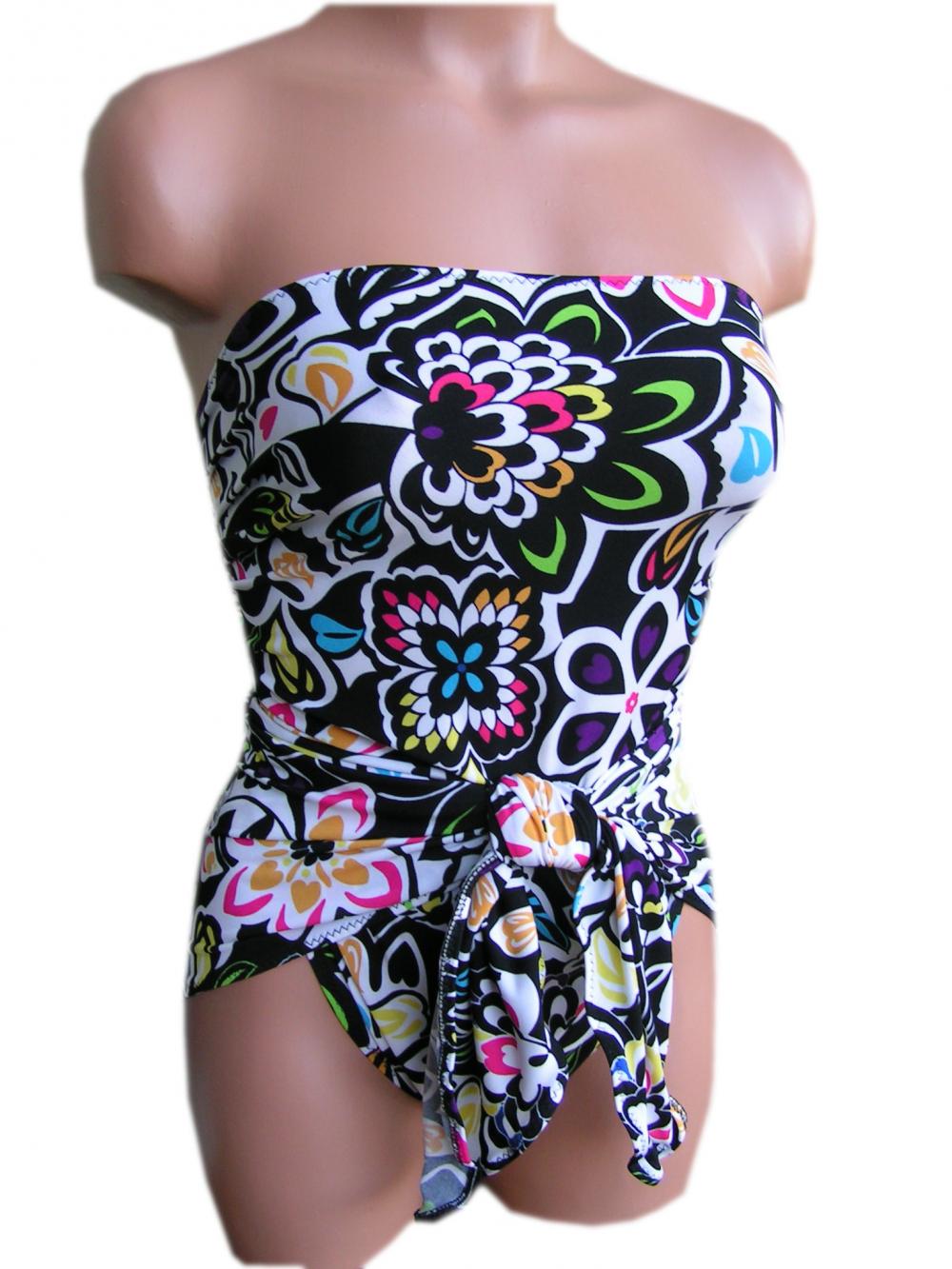 Bathing Suit Small Wrap-around Swimsuit Neon Flowers