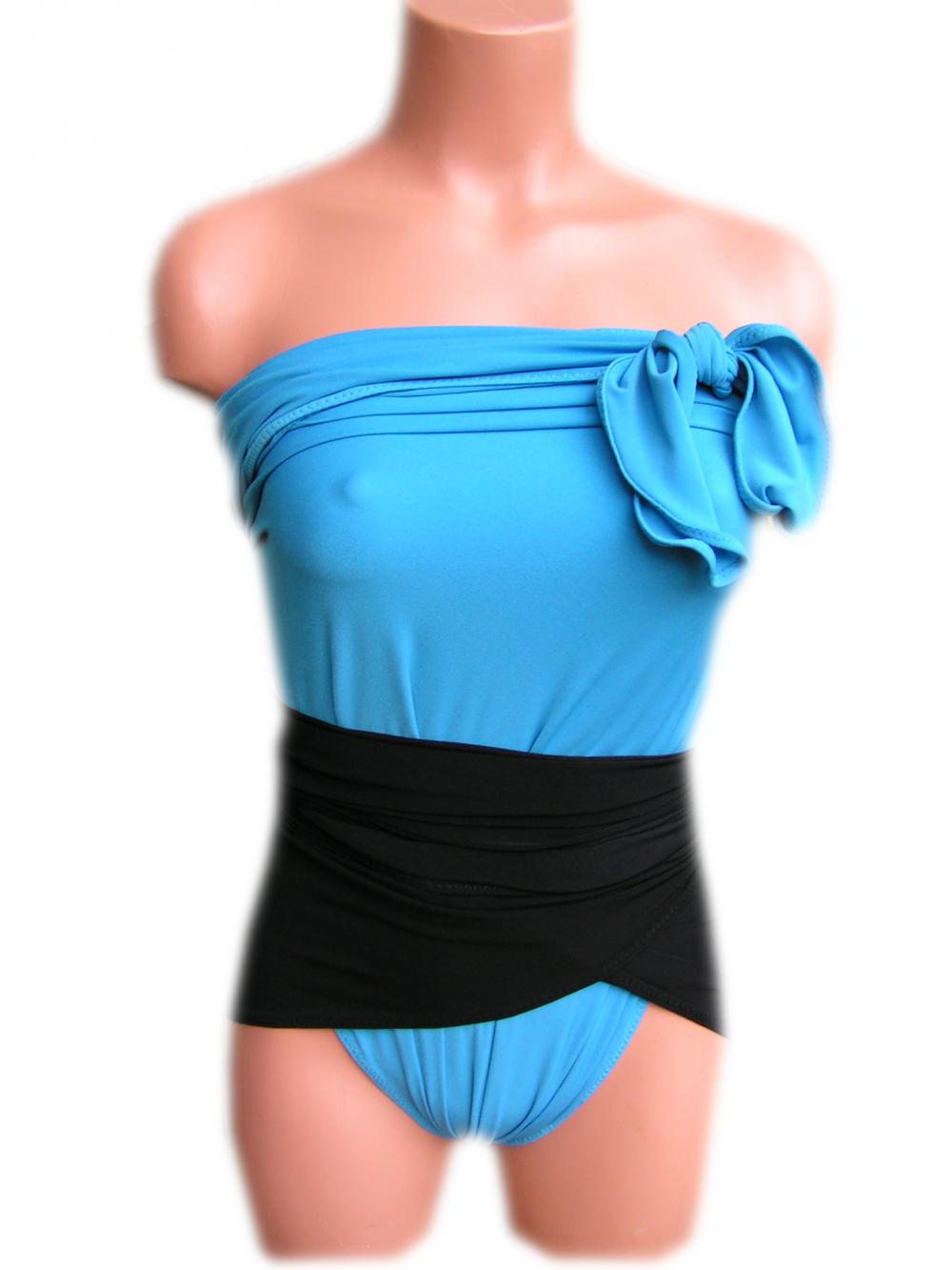 Bathing Suit Large Wrap-around Swimsuit Aqua And Black Plus Size