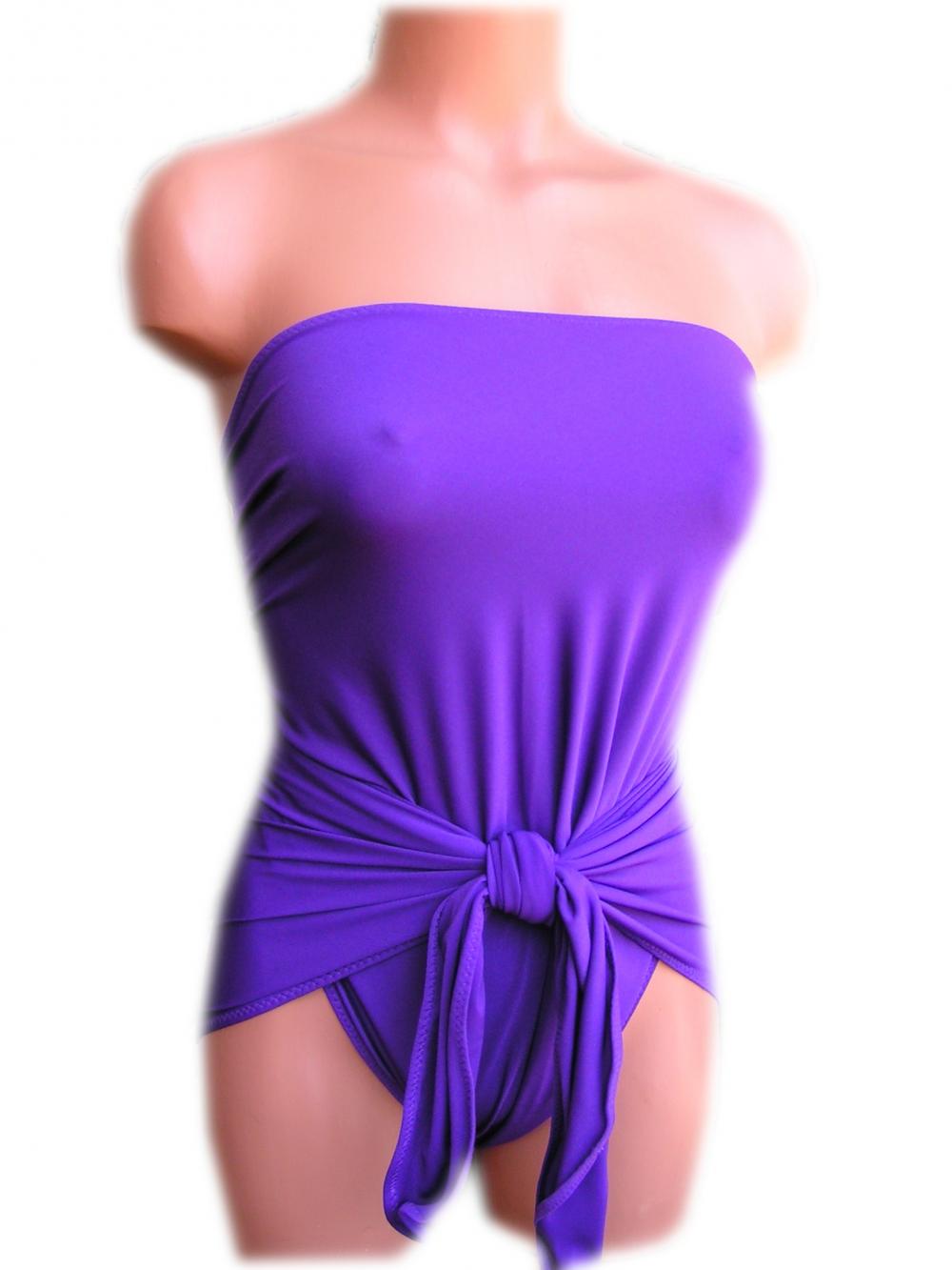 Bathing Suit Small Wrap-around Swimsuit Solid Purple Petite
