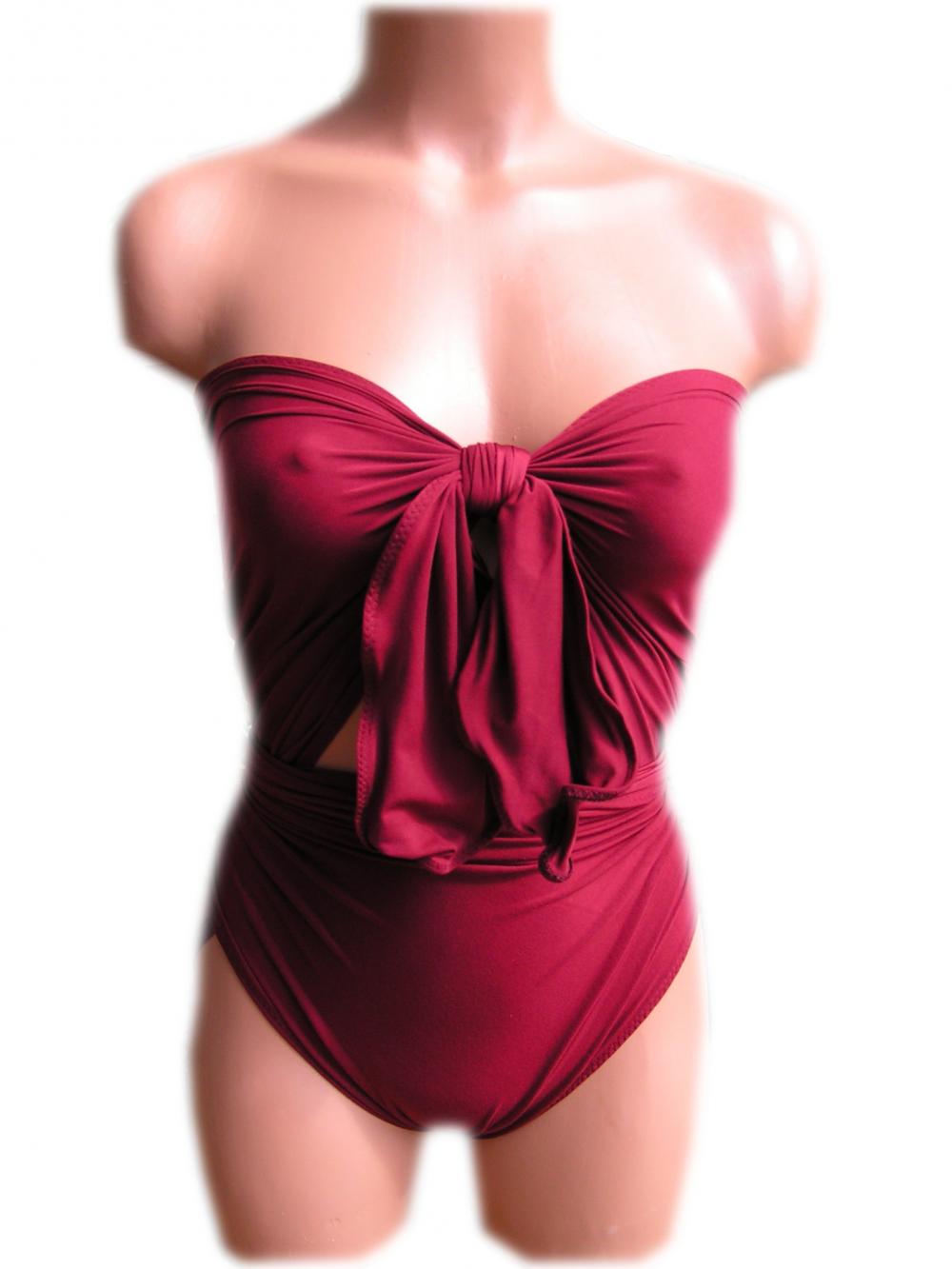 Small Bathing Suit Wrap-around Swimsuit Solid Wine Petite