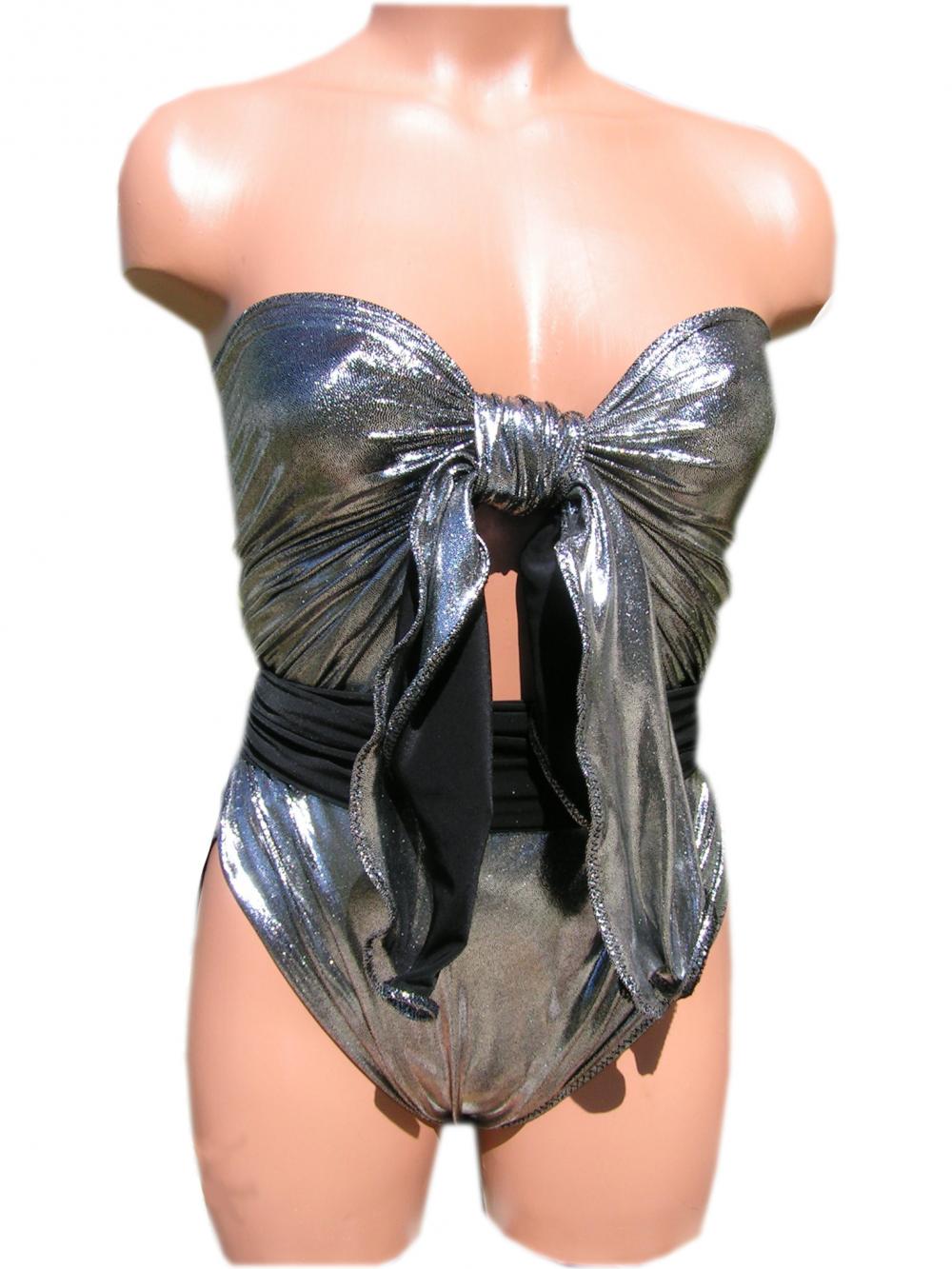 Large Bathing Suit Wrap-around Swimsuit Liquid Black Silver Plus Size