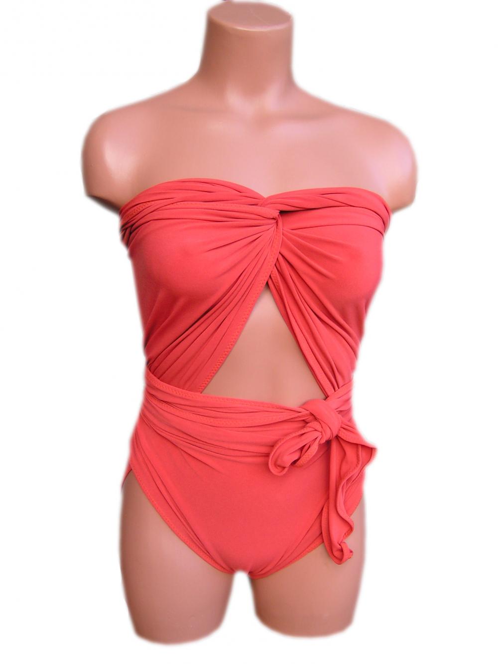 Bathing Suit Medium Wrap-around Swimsuit Solid Orange