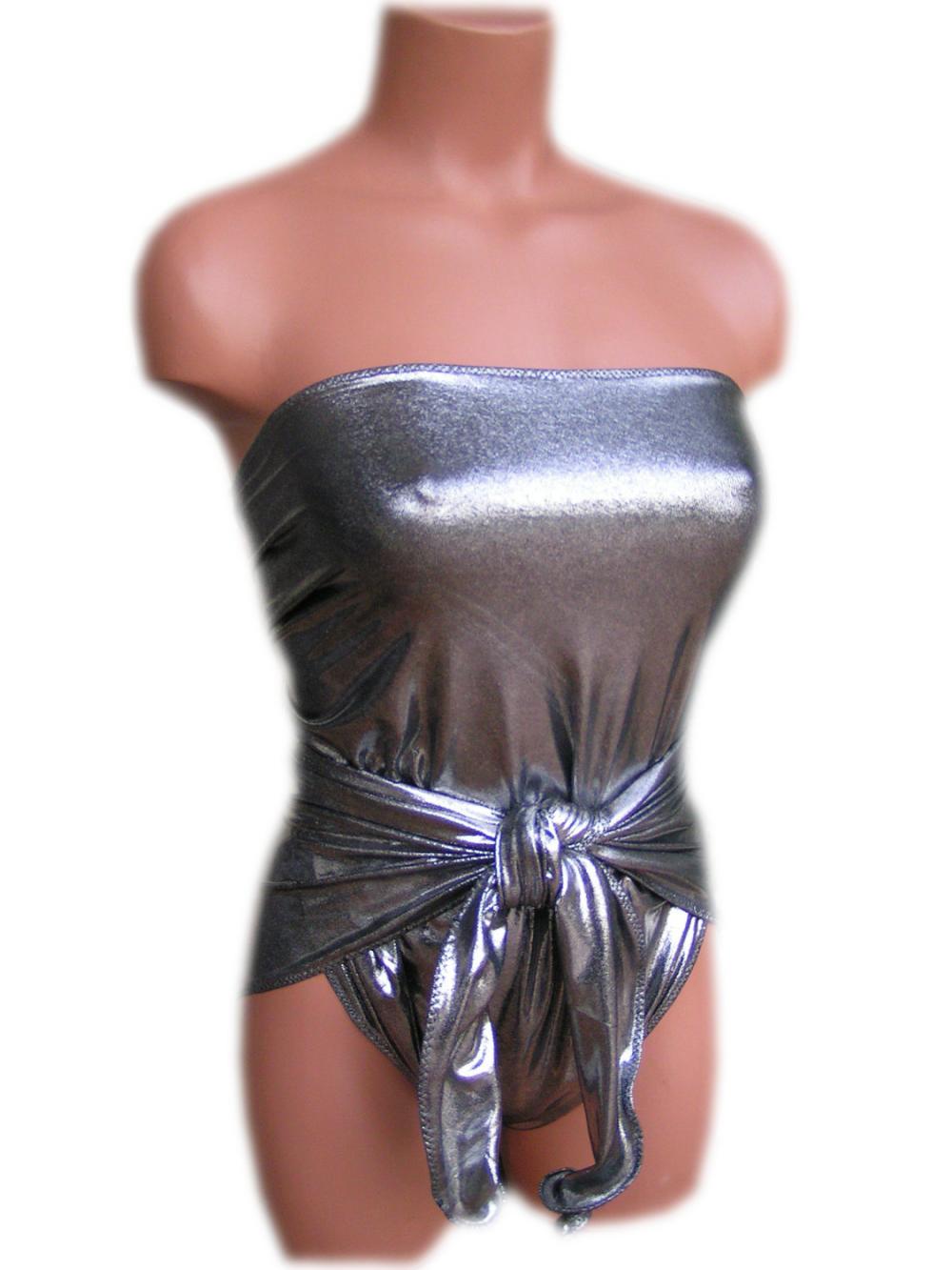 Bathing Suit Small Wrap-around Swimsuit Black Silver Petite