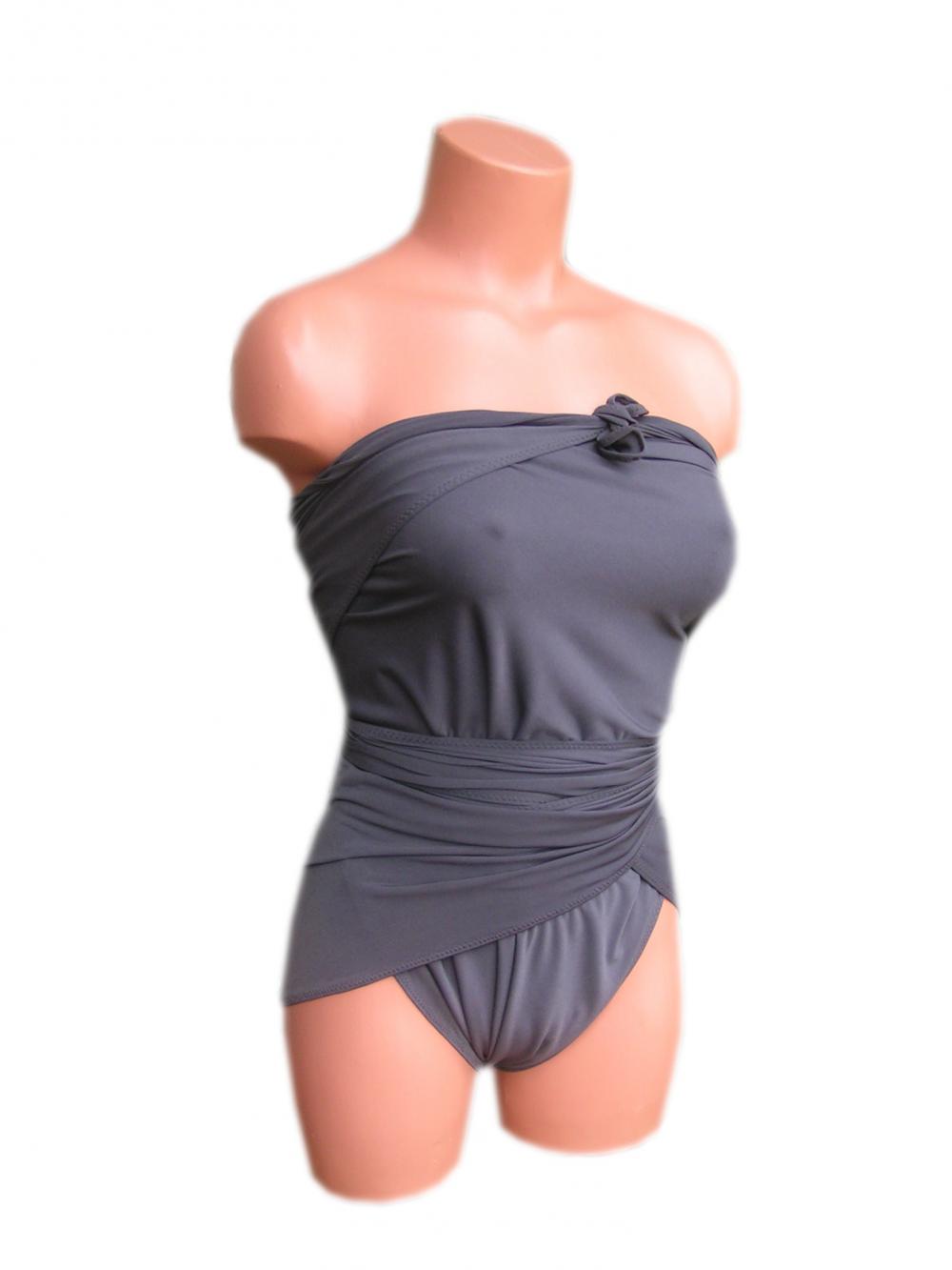 Large Bathing Suit Wrap-around Swimsuit Solid Charcoal Grey Plus Size
