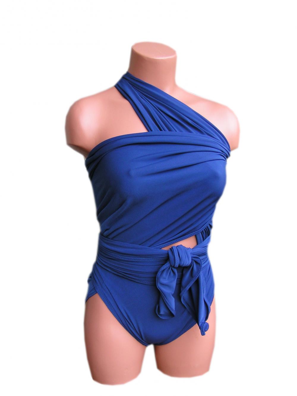 Large Bathing Suit Wrap-around Swimsuit Solid Navy Blue Plus Size