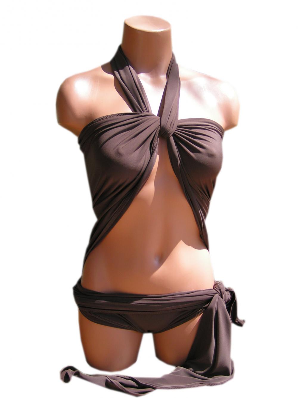 Bathing Suit Medium Wrap Around Swimsuit Solid Chocolate Brown