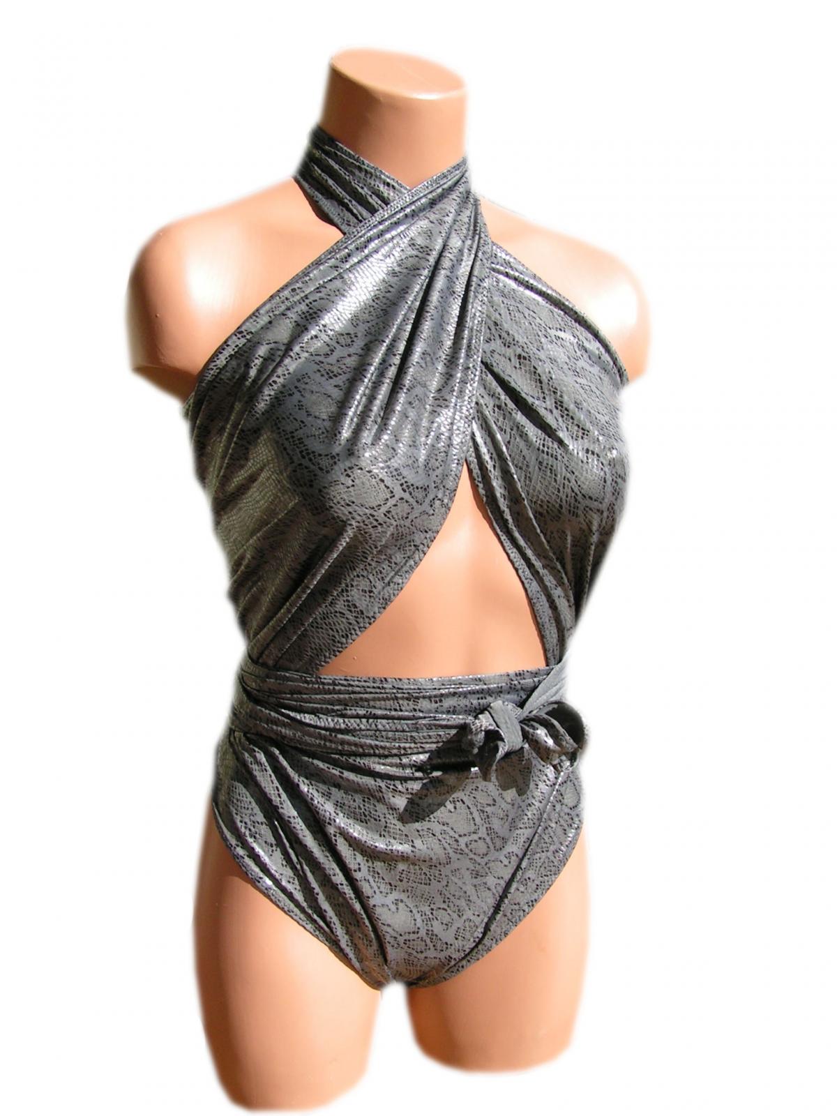 Large Bathing Suit Wrap-around Swimsuit Grey Snake Plus Size