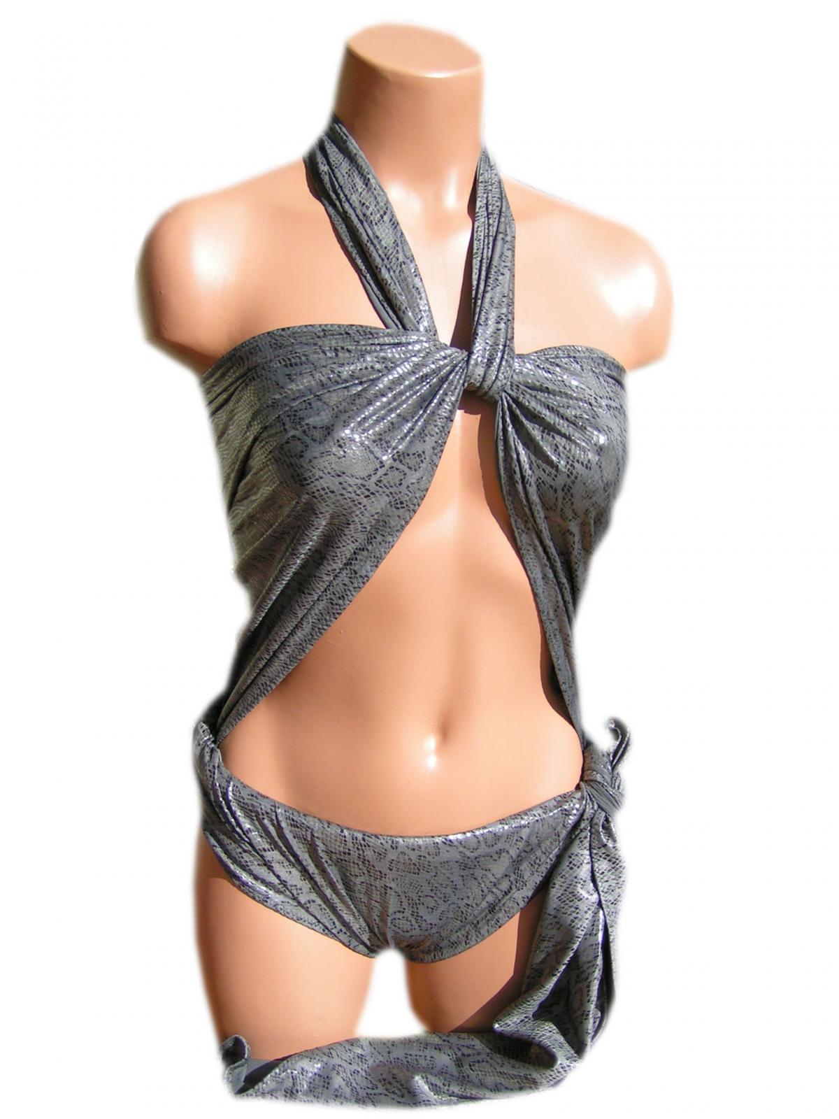 Medium Bathing Suit Wrap Around Swimsuit Grey Snake
