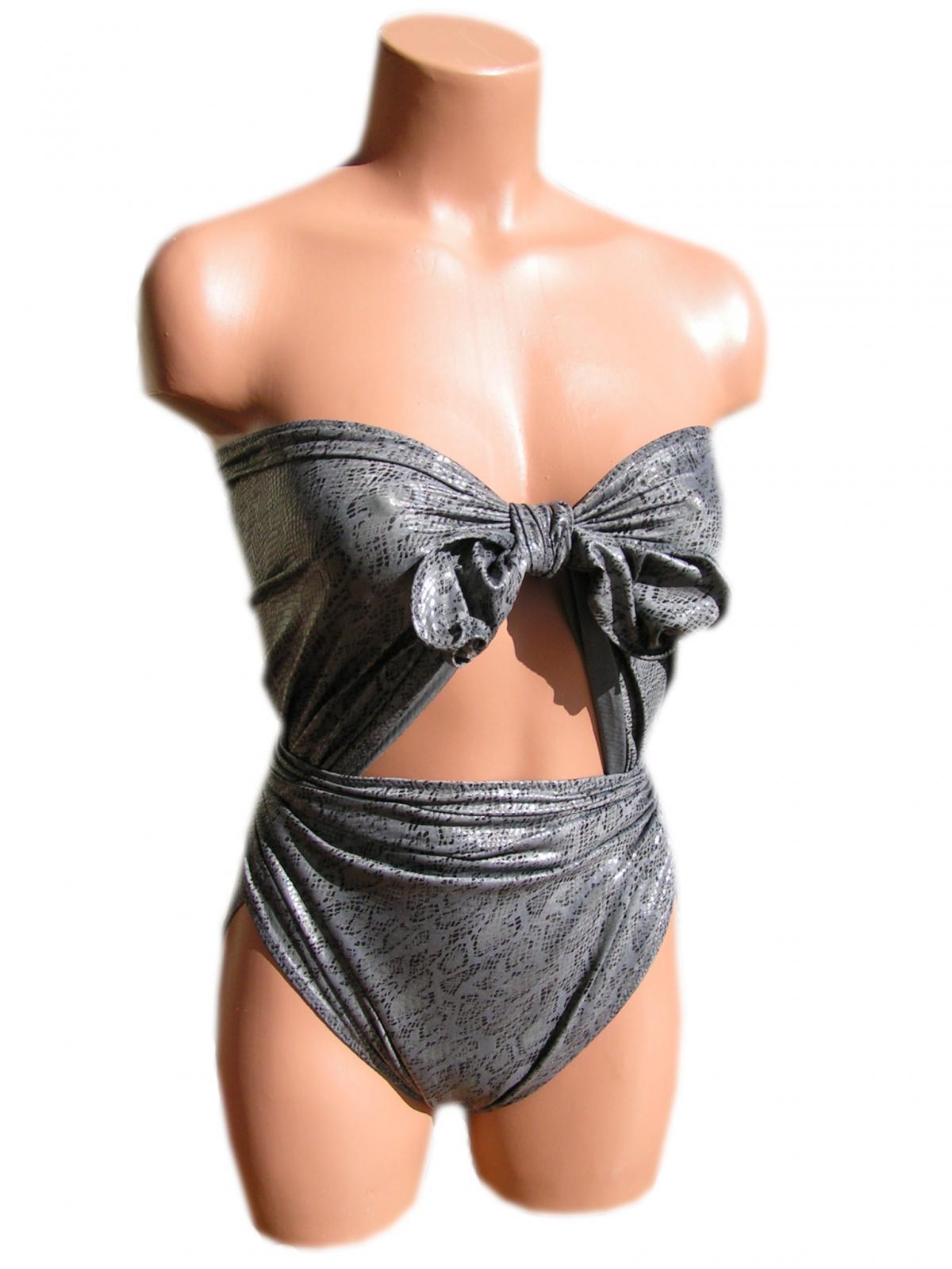 Small Bathing Suit Wrap-around Swimsuit Grey Snake Metallic Petite