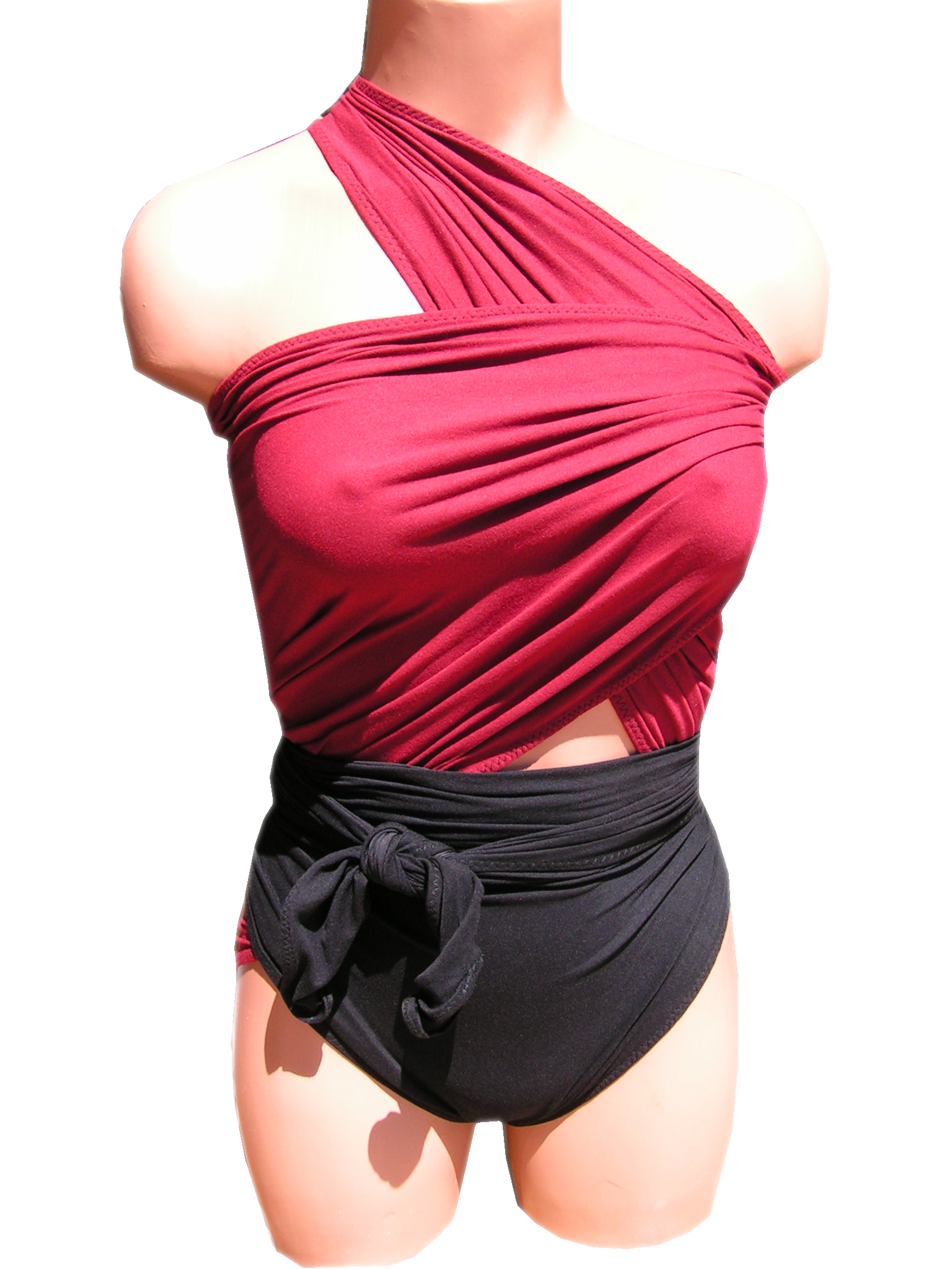 Medium Bathing Suit Wrap Around Swimsuit Wine And Black On Luulla